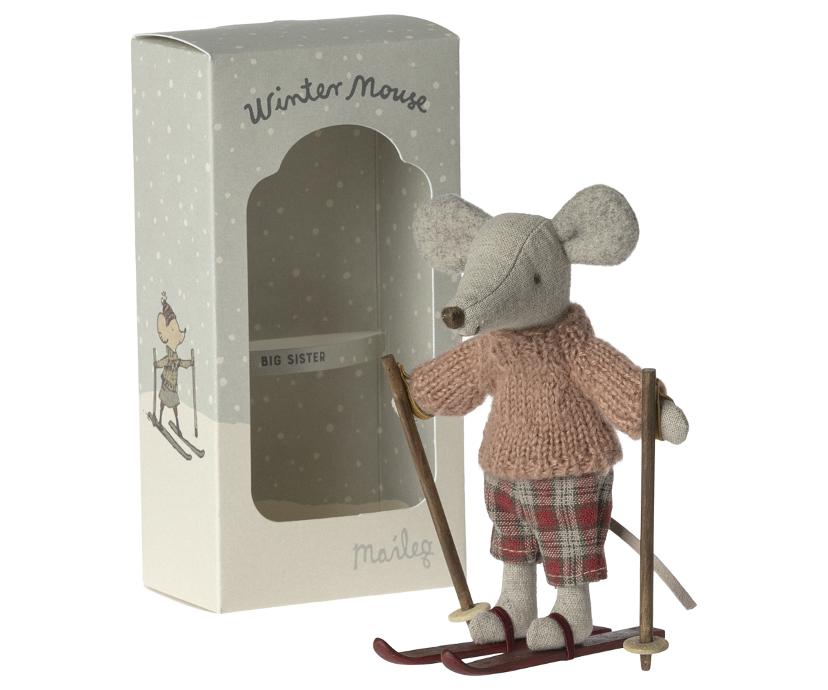 Wintermaus mit Ski Grosse Schwester Maus Maileg