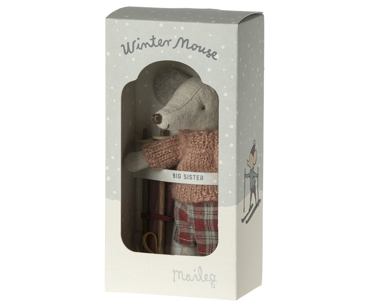 Wintermaus mit Ski Grosse Schwester Maus Maileg