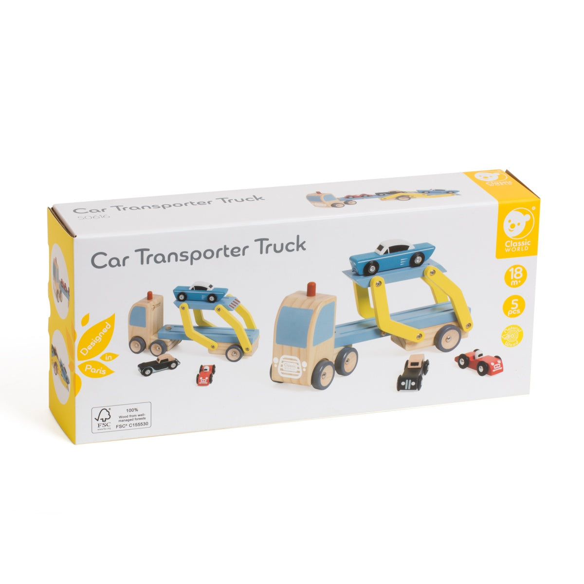 Autotransporter mit 3 Autos aus Holz