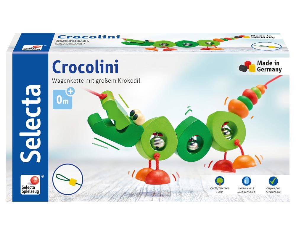 Kinderwagenkette Krokodil mit Gloeckchen aus Holz von Selecta