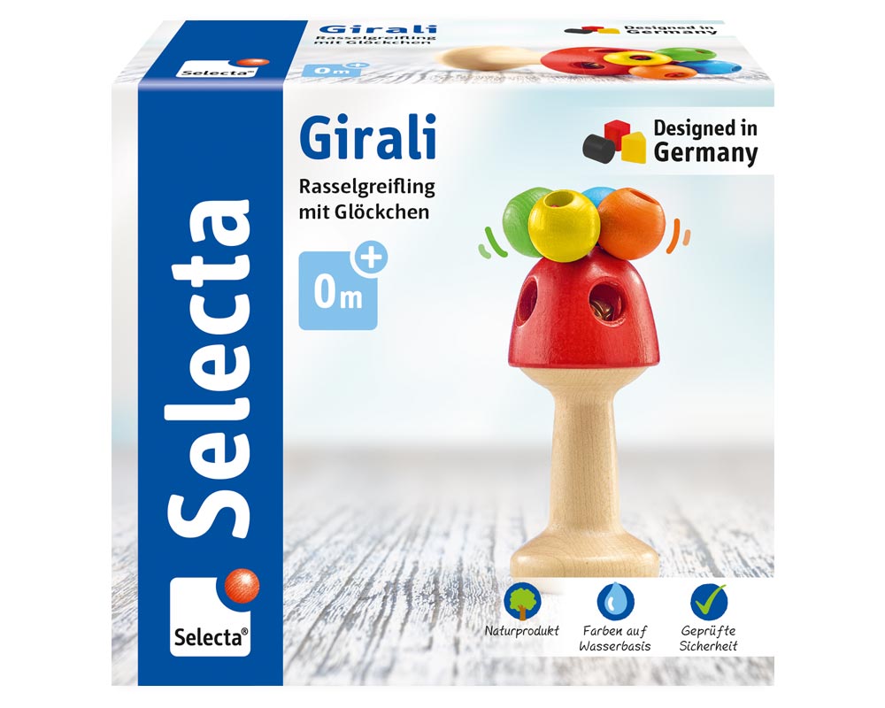 Stielgreifling Babyrassel mit Kugeln aus Holz