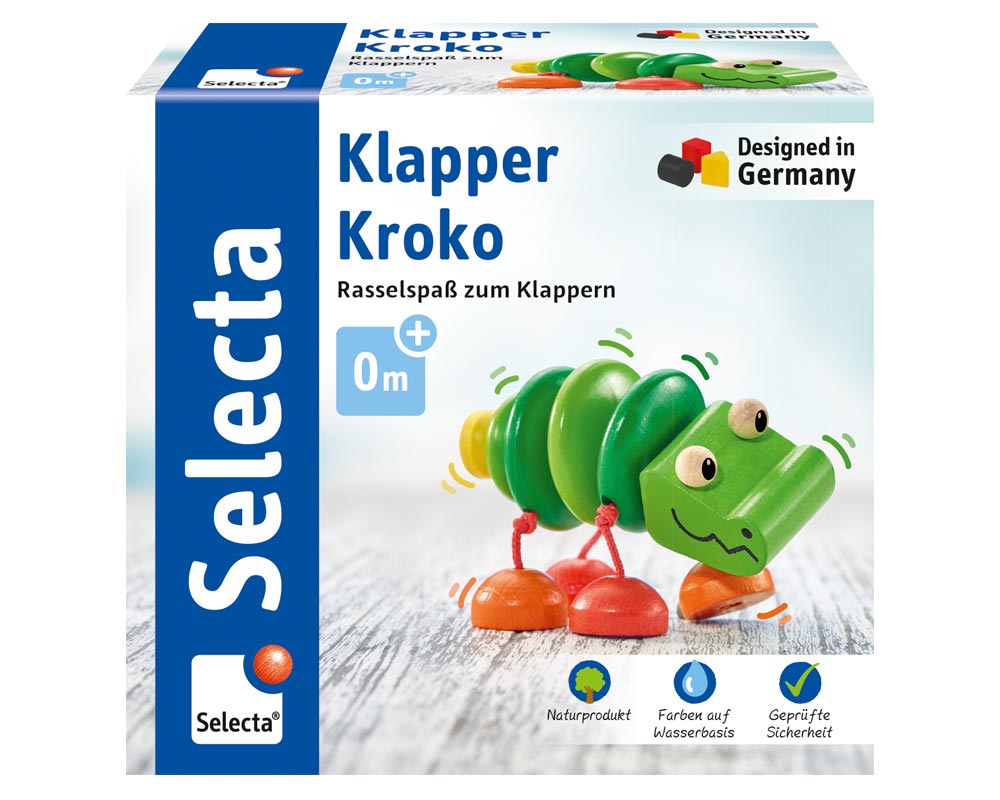 Greifling Babyrassel Klapper Krokodil Holz
