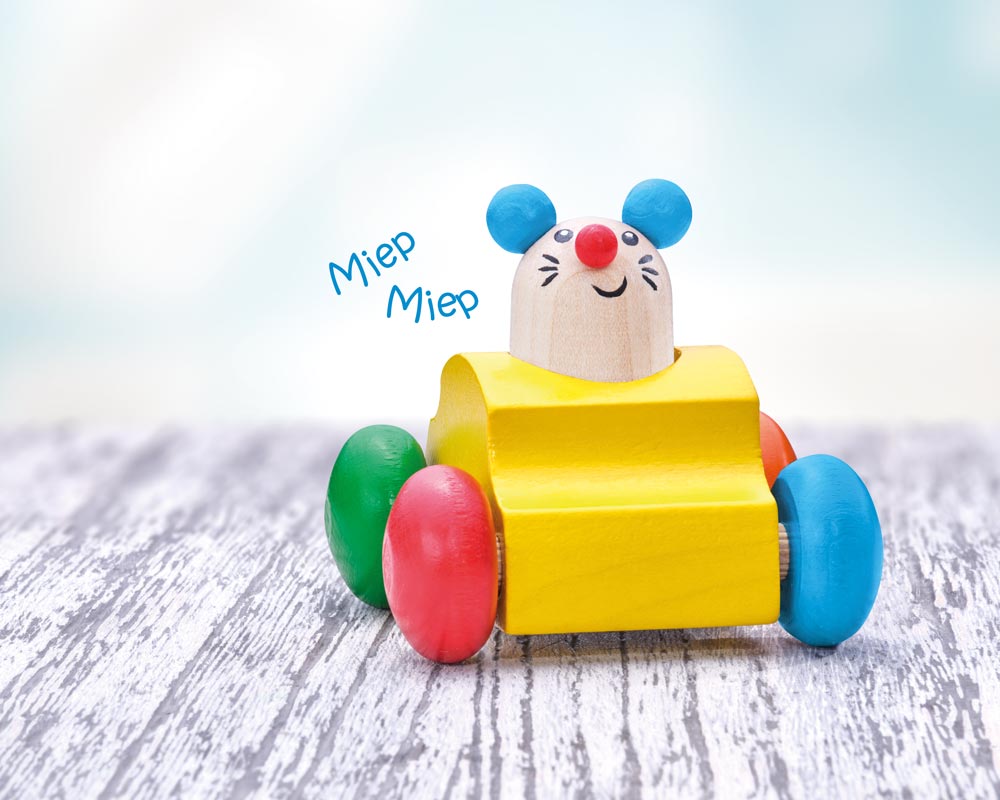 Maus mit Quietsche zum Hinterherkrabbeln aus Holz von Selecta