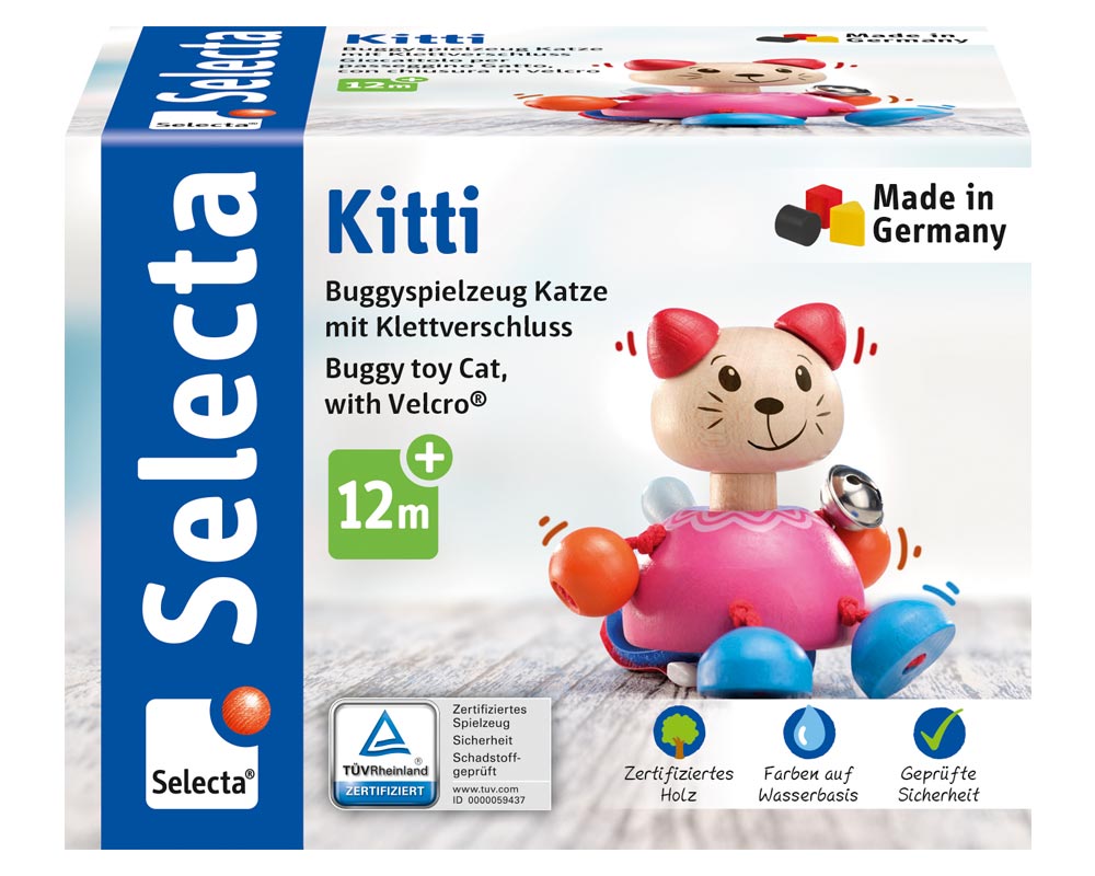 Buggyspielzeug mit Klettverschluss Katze aus Holz von Selecta