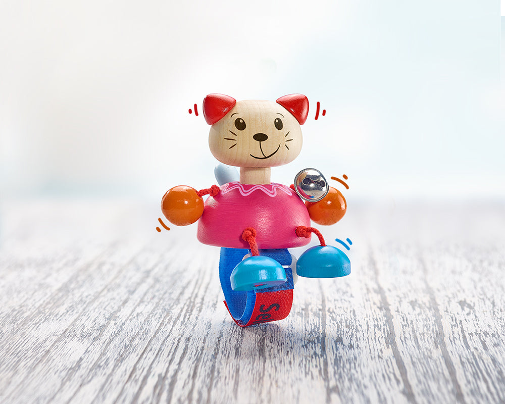Buggyspielzeug mit Klettverschluss Katze aus Holz von Selecta
