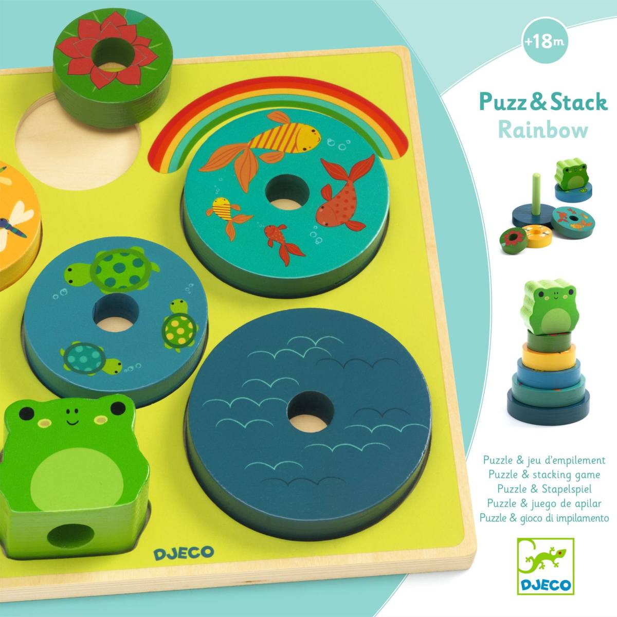 2in1 Legepuzzle und Stapelspiel Frosch aus Holz von Djeco