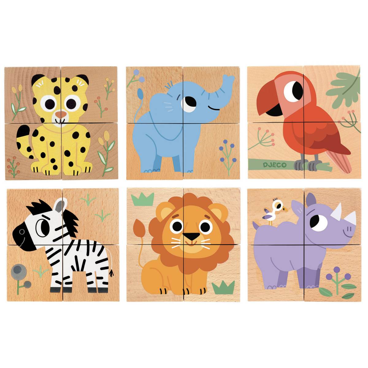 Würfelpuzzle aus Holz Wildtiere von Djeco