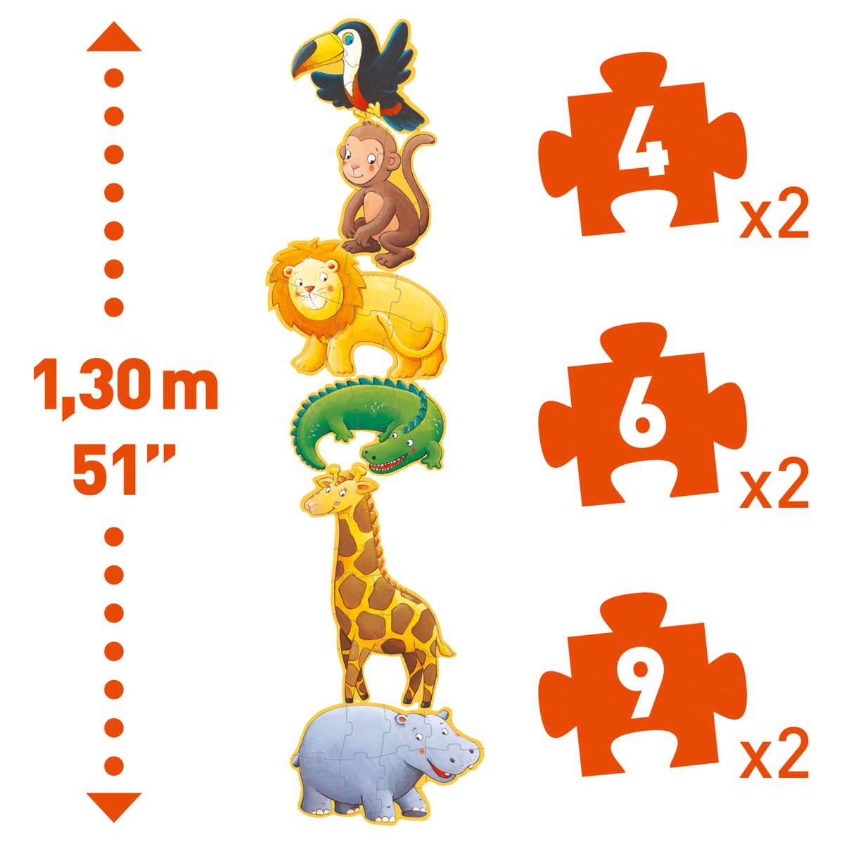 Set mit 6 Puzzle 4,6 und 9Teile Dschungeltiere