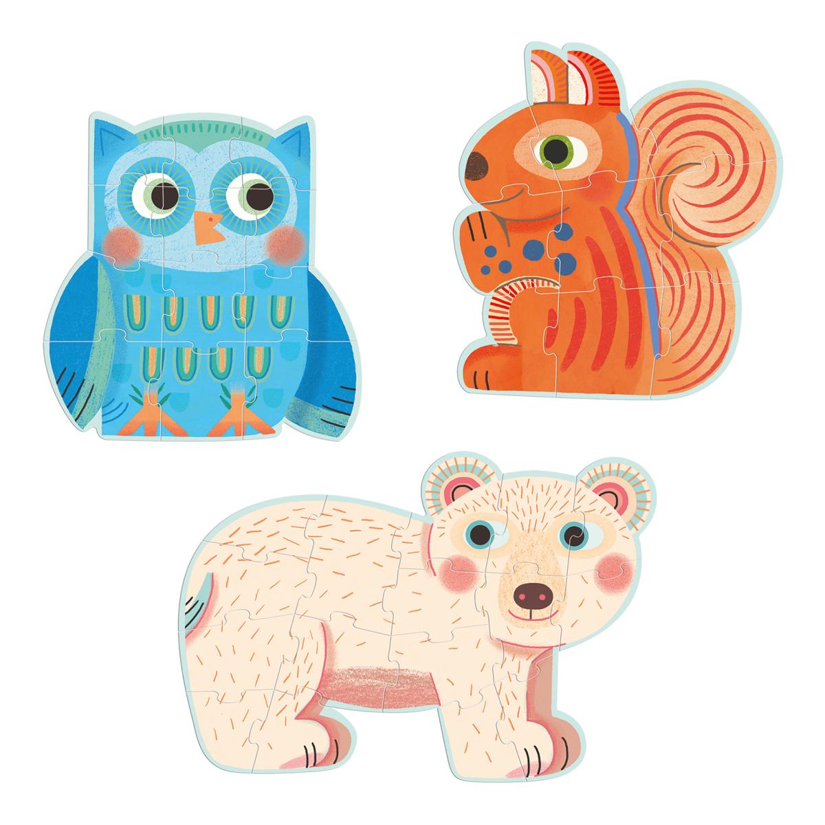Erstes Puzzle Set Waldtiere 9, 12 und 16 Teile