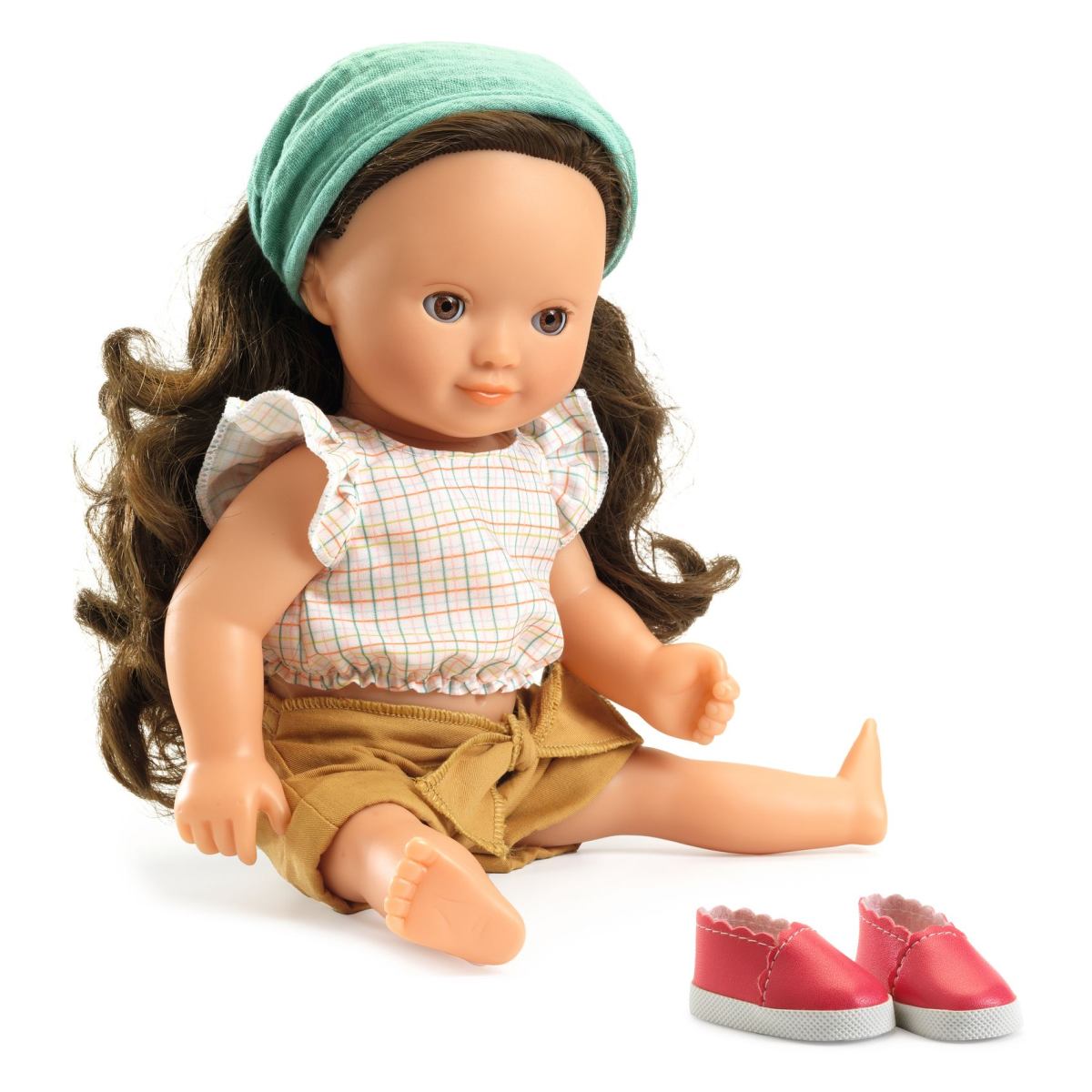 Puppe 32cm mit braunen langen Haaren