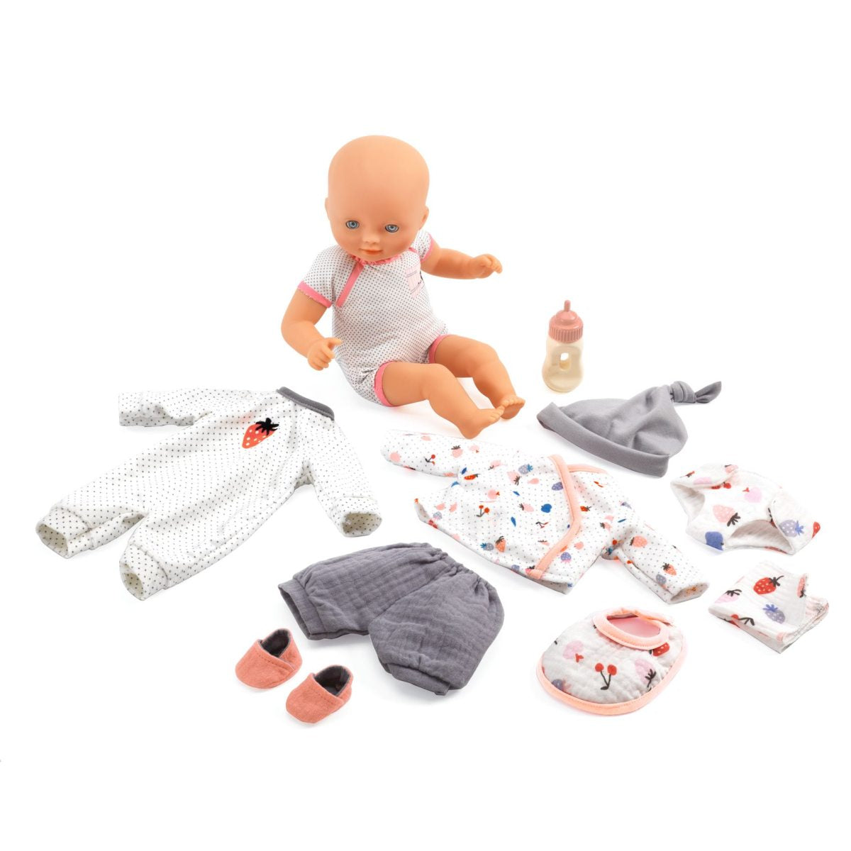 Babypuppe im Koffer mit Kleidung und Zubehör