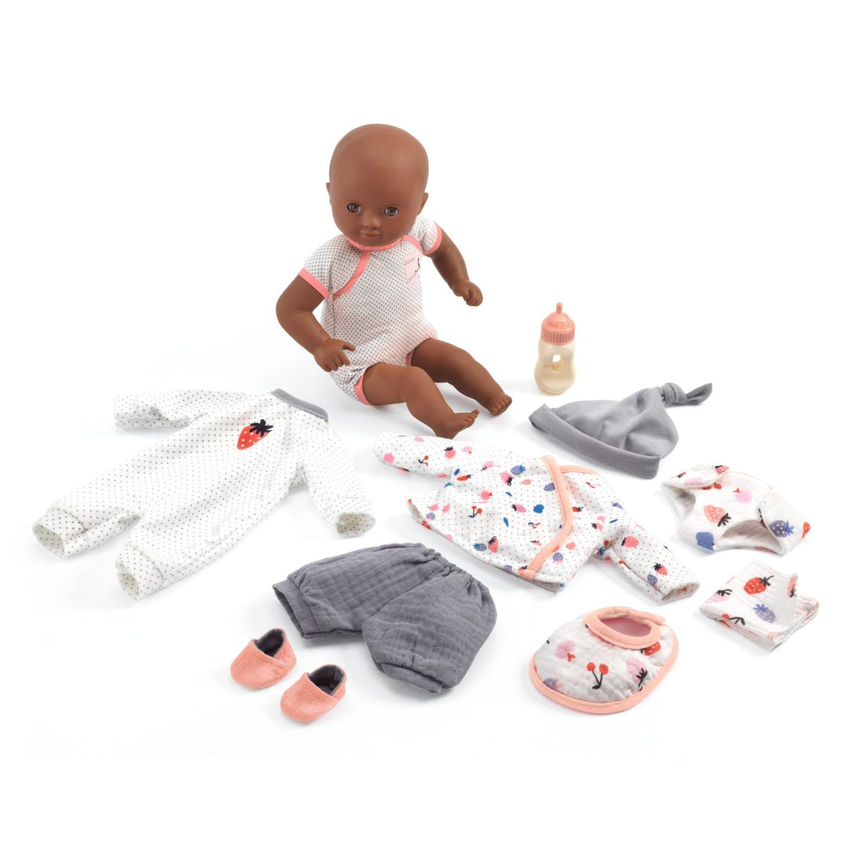 Babypuppe im Koffer mit Kleidung und Zubehör