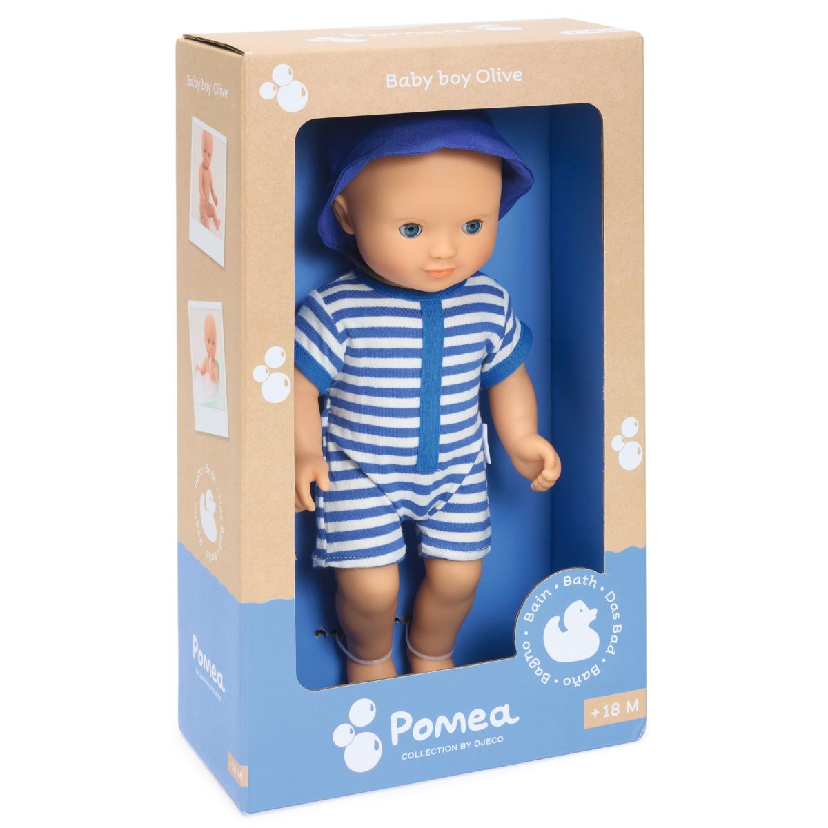 Puppe Badebaby Junge mit Overall und Hut
