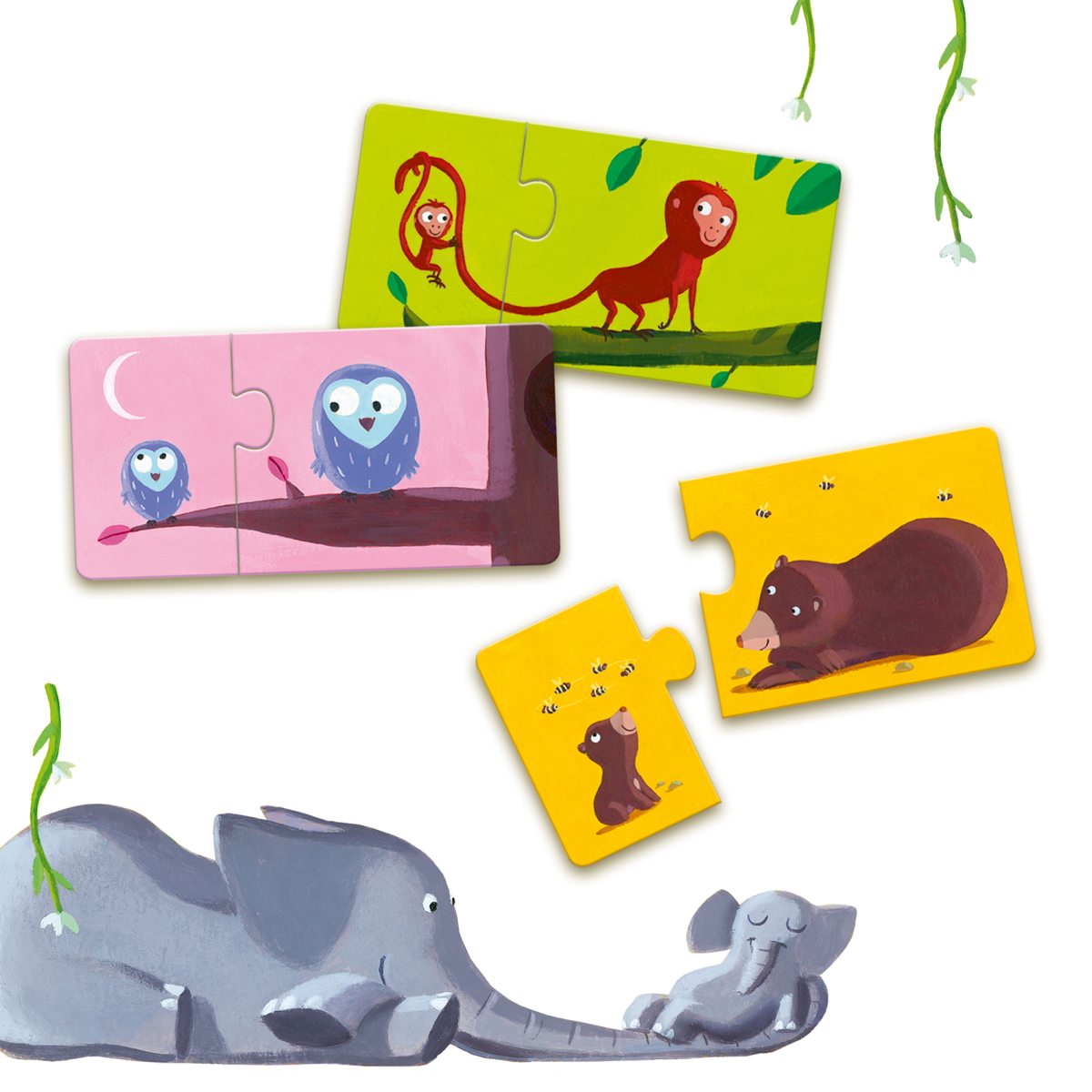 Duo-Puzzle Mama und Baby Tiere Lernpuzzle von Djeco