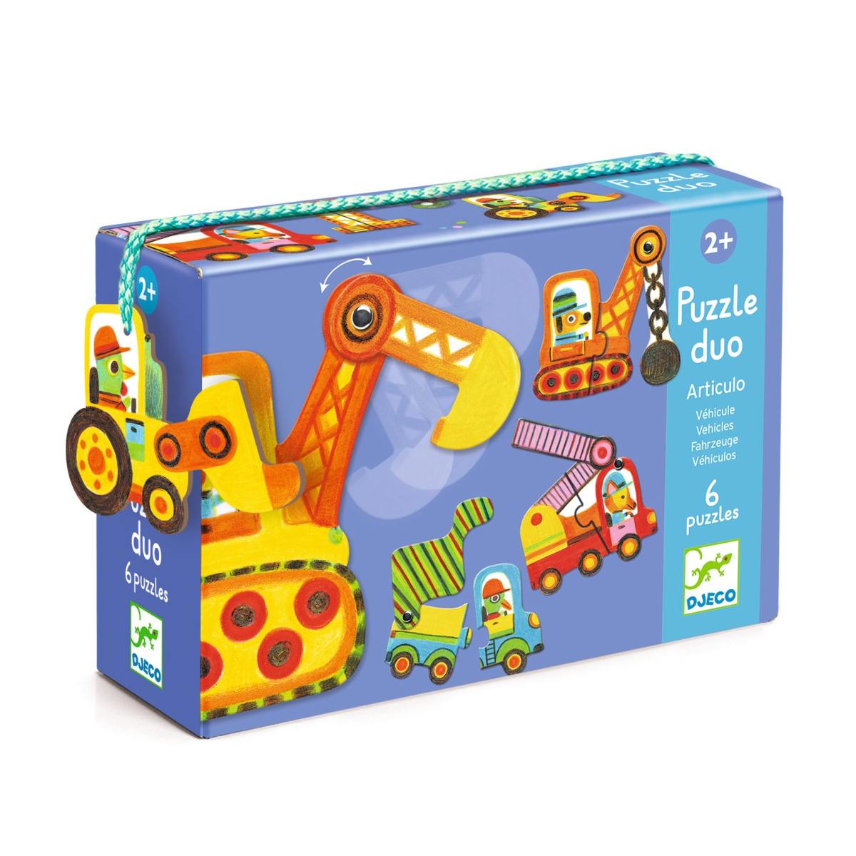 6 Duo Puzzle mit beweglichen Teilen Fahrzeuge von Djeco