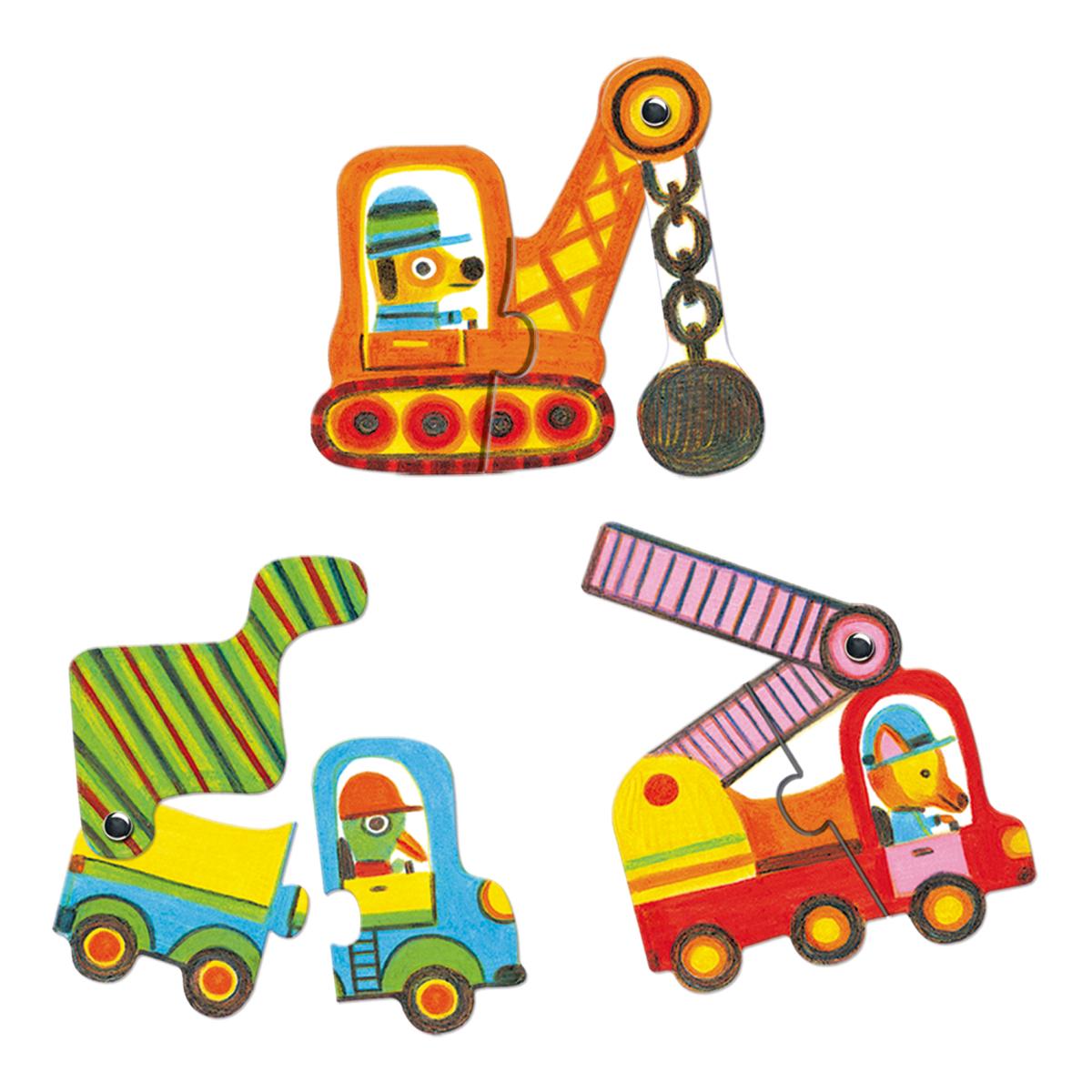 6 Duo Puzzle mit beweglichen Teilen Fahrzeuge von Djeco