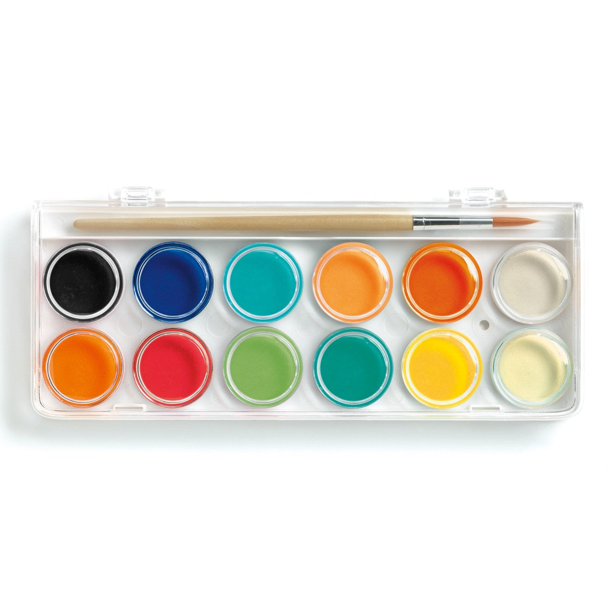Farbpalette mit 12 Wasserfarben von Djeco