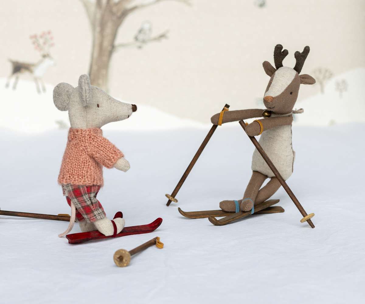 Wintermaus mit Ski Grosse Schwester Maus Maileg
