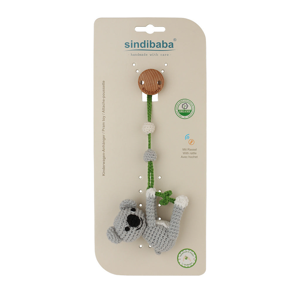 Koala mit Clip aus Bio-Baumwolle für den Kinderwagen