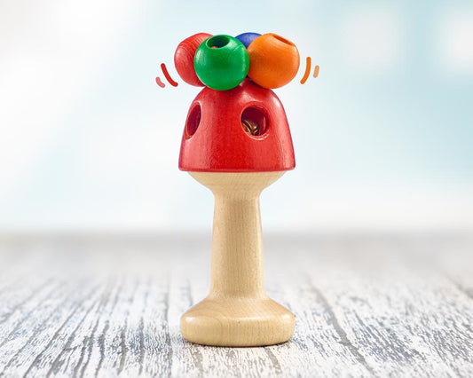 Stielgreifling Babyrassel mit Kugeln aus Holz