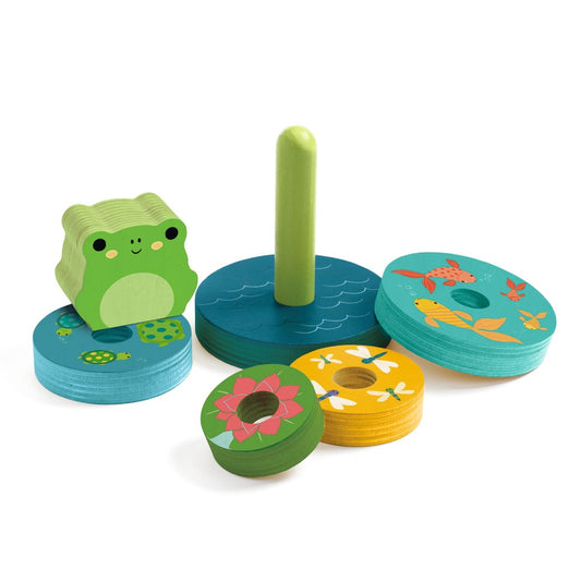2in1 Legepuzzle und Stapelspiel Frosch aus Holz von Djeco
