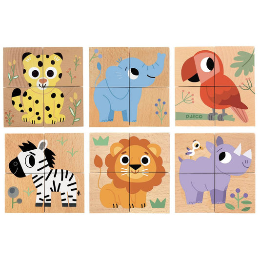 Würfelpuzzle aus Holz Wildtiere von Djeco