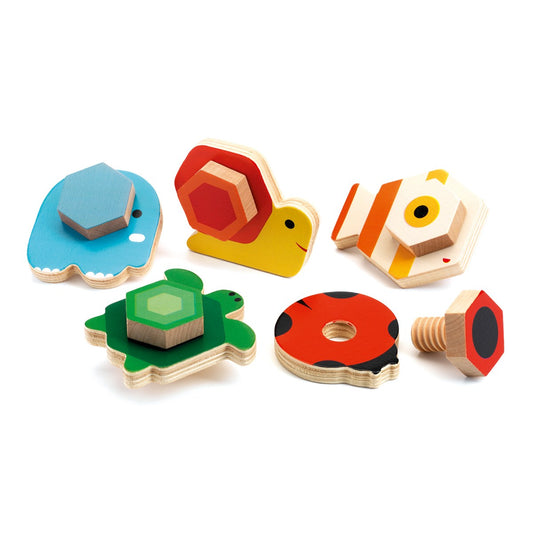 Schraubspiel Tiere aus Holz von Djeco