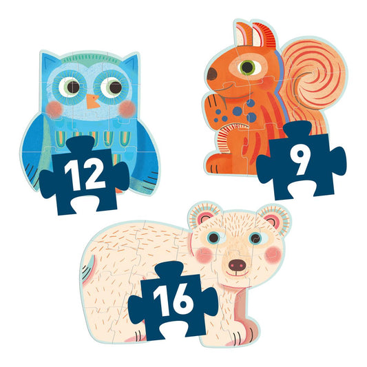 Erstes Puzzle Set Waldtiere 9, 12 und 16 Teile