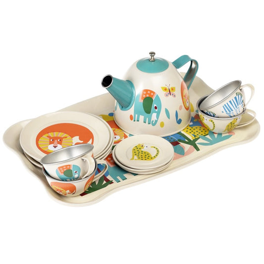 Geschirr Set aus Metall im Koffer mit Tiermotiven